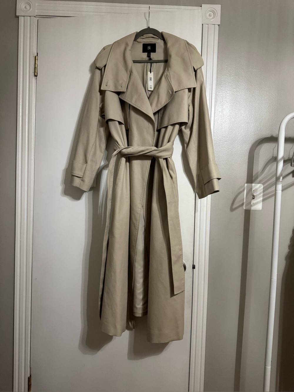 Banana Republic Oversized Italian Twill Trench Coat Natural Stone Grey Sz S - Picture 3 of 9